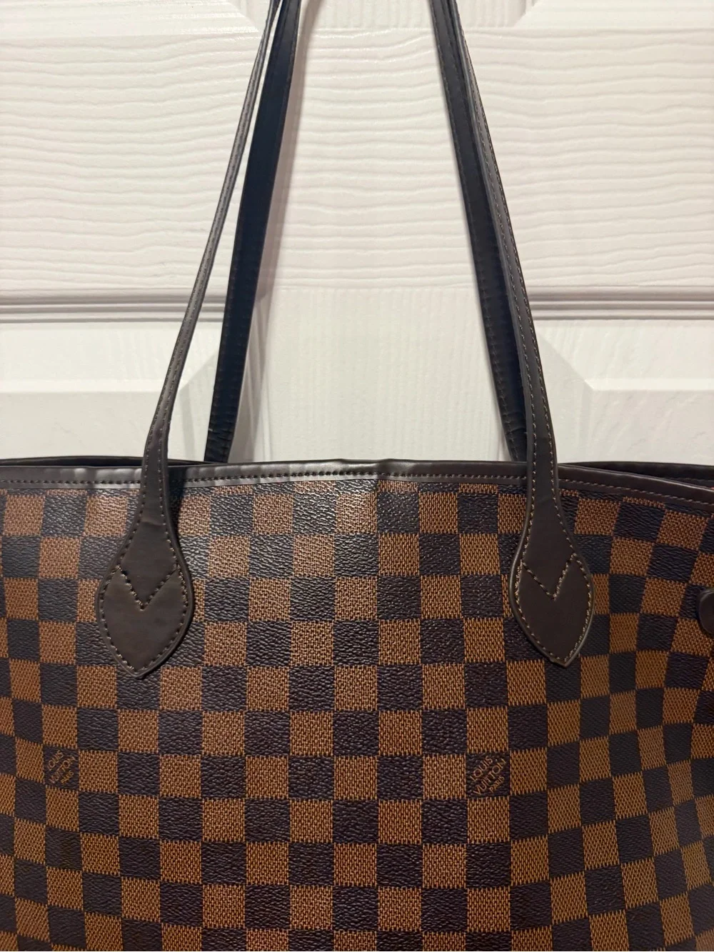 Louis Vuitton Red Striped Interior Tote with Black Trim and Gold Hardware